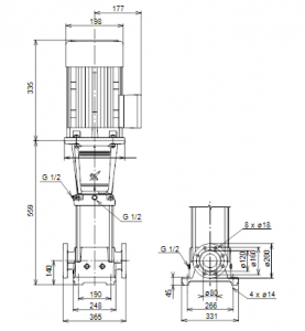 Центробежный вертикальный многоступенчатый насос Grundfos CR NE45-1-1 A-F-G-V-HQQV — 96123450 96123450_3
